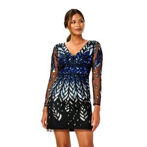 Adrianna Papell Long Sleeve Beaded Sparkling Cocktail Sheath Dress size 8